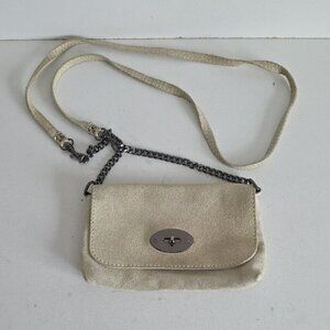 ITALIAN leather Mini Crossbody Bag Cream Suede
